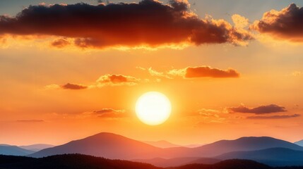 Wall Mural - a sunset over a mountain range with clouds in the sky