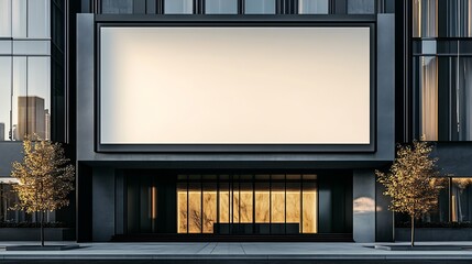 Aufkleber - Urban Skyscraper Building Facade with Large Blank Billboard for Advertisement Display : Generative AI
