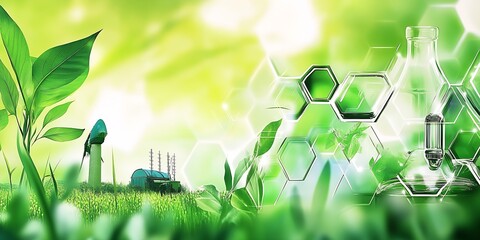 Aufkleber - Sustainable Future Concept with Green Energy and Biotechnology Elements Blend : Generative AI