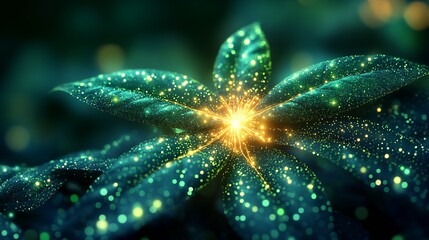 Aufkleber - Radiant Cosmic Floral Design with Luminous Green Leaves and Starburst : Generative AI
