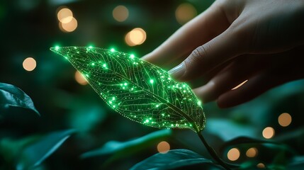 Aufkleber - Innovative Human Interaction with Bioluminescent Leaf Technology : Generative AI