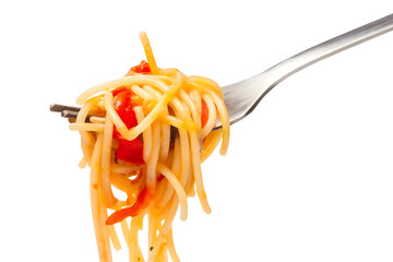 spaghetti with pasta on fork isolated on white background PNG.AI GENERATED