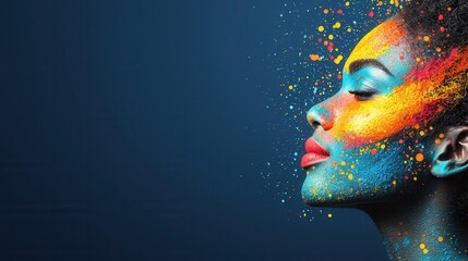 Wall Mural - A woman with colorful paint splatters on her face