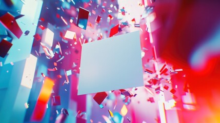 Aufkleber - Abstract background with a central blank square surrounded by colorful, dynamic fragments.
