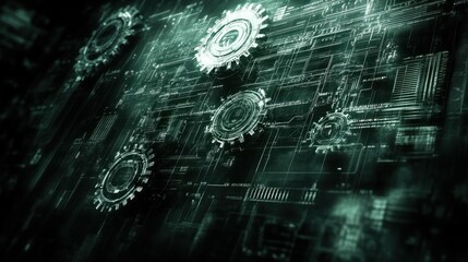 Poster - Abstract digital gears and circuits background.
