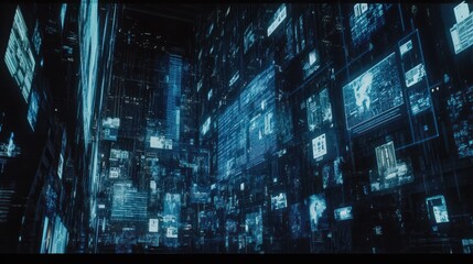 Fototapete - Abstract digital data streams and information overload visualization.