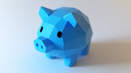 Poster - Low-poly blue pig illustration.
