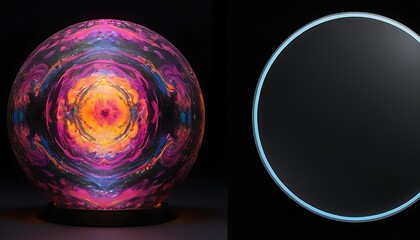 Wall Mural - Futuristic glowing sphere with a sleek, modern design on a dark background.