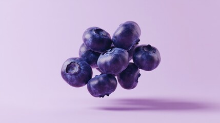 Poster - Close-up of a cluster of blueberries levitating against a pale purple background.
