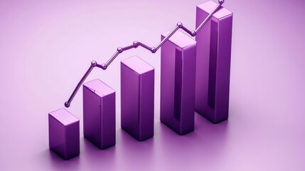 Leinwandbilder - 3D purple bar graph showing growth with a slight dip, illustrating progress and overcoming challenges.