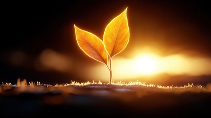 Wall Mural - a single leaf is growing out of the ground