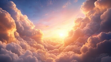 Wall Mural - a sunset in the sky with clouds in the foreground