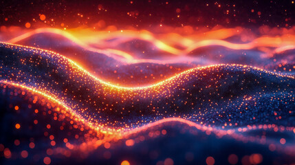 Poster - A vibrant and glowing digital landscape featuring flowing waves and sparkling lights in a futuristic design concept