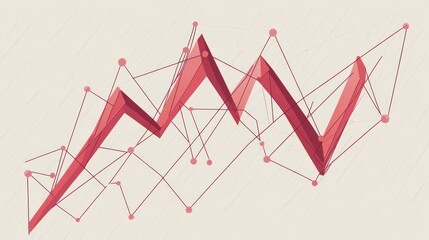 Aufkleber - Abstract red 3D line graph with data points on light beige background.