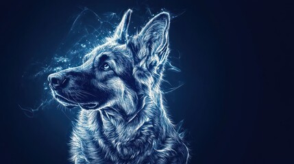 Poster - Glowing German Shepherd dog portrait, artistic digital rendering.