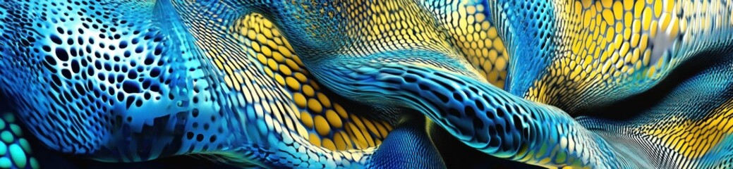 Poster - Abstract blue and gold textured flowing pattern.