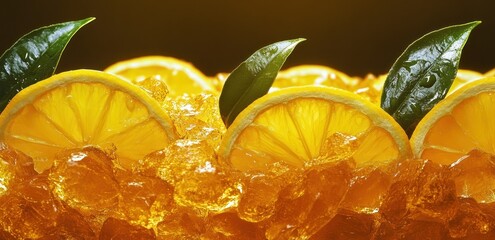 Poster - Juicy orange slices in ice.