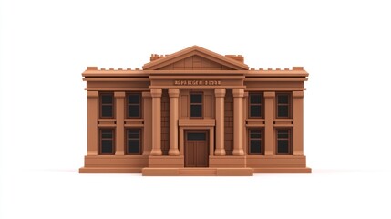 Poster - Clay model of a classical building with columns and pediment.