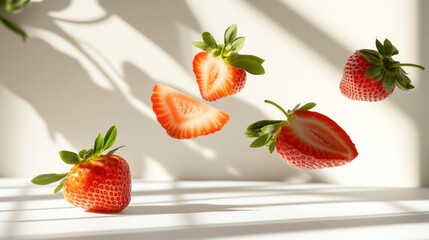 Poster - Floating Strawberries: A Delightful Summer Still Life
