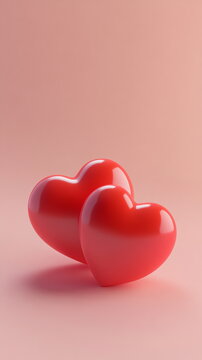 Minimalist outline of two hearts, one inside the other, in red color on a plain pastel pink background Valentine's day vertical social media concept, photo footage stories reels