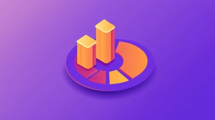 Aufkleber - Isometric 3D bar and pie chart data visualization on purple background.