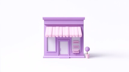 Poster - Lilac storefront with pink awning, mailbox, and small plant.