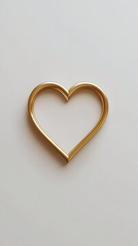 Simple outline of a heart in gold color on a plain white background, leaving ample negative space around Valentine's day vertical social media concept, photo footage stories reels