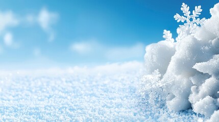 Wall Mural - snowflakes on a blue background with a sky in the background