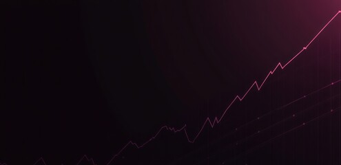 Aufkleber - Abstract dark pink upward trending graph line chart on black background.