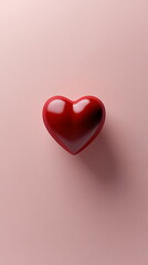 Poster - Single red heart shape centered on a light pink background with soft shadows, leaving ample space around for text Valentine's day vertical social media concept, photo footage stories reels
