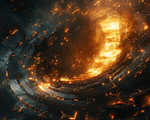 Poster - mesmerizing display of molten metal flowing through dark, industrial tunnel