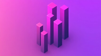 Fototapete - Abstract isometric illustration of vibrant pink and purple geometric shapes resembling a city skyline or graph.