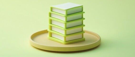Aufkleber - Stack of five pastel green and white blocks on a pale yellow tray.