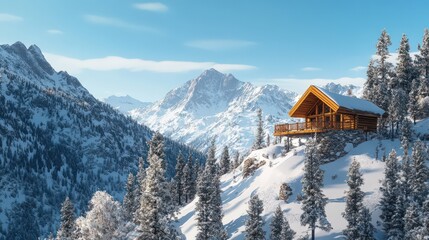 Canvas Print - Mountaintop Cabin Winter Wonderland Scenic View