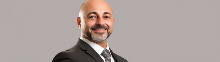 Poster - Smiling bald businessman in a suit.