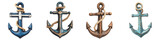 A collection of vintage nautical anchors depicting the timeless symbolism and character of maritime heritage and These iconic anchor designs represent the strength security