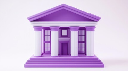 Poster - Purple minimalist 3D model of a classical building with columns and steps.