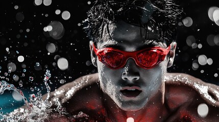 Poster - Swimmer in Action: A Dramatic Underwater Portrait
