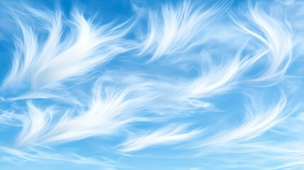 Wall Mural - a blue sky with white feathers flying in the air