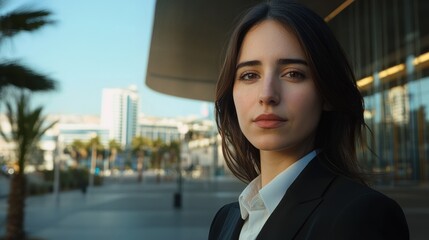 Poster - Confident young businesswoman standing outdoors in a city.