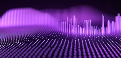 Fototapete - Abstract purple glowing data visualization, digital wave, futuristic technology background.