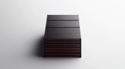 Poster - Stack of dark rectangular containers with red accents on a white background.