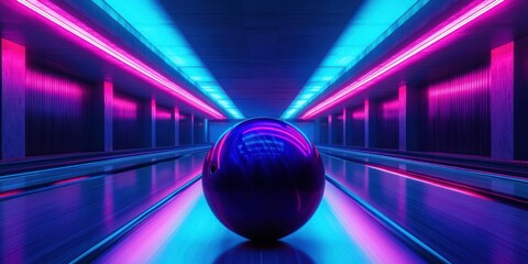 Aufkleber - Futuristic neon tunnel with reflective sphere.