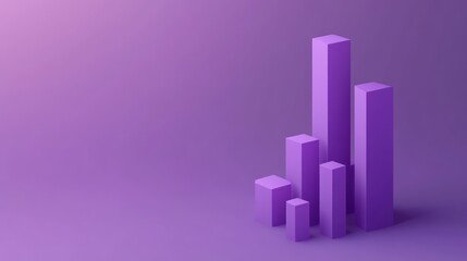 Purple 3D bar graph showing growth and progress on purple background.