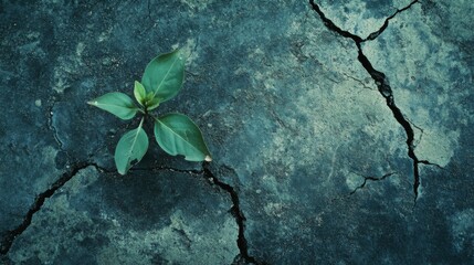 Wall Mural - Small plant sprout growing in cracked dry earth.