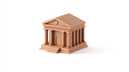 Aufkleber - 3D model of a classical building, light brown, isolated on white background.