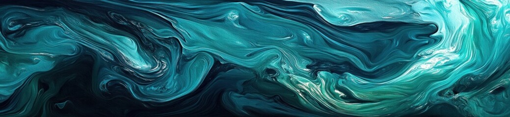 Poster - Abstract swirling teal and dark blue paint texture background.