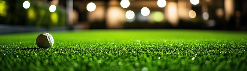 Aufkleber - Single ball on artificial turf at night, under soft lights.