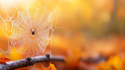a spider sits in the center of a spider web