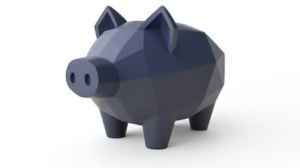 Poster - Low-poly dark-grey piggy bank isolated on white background.